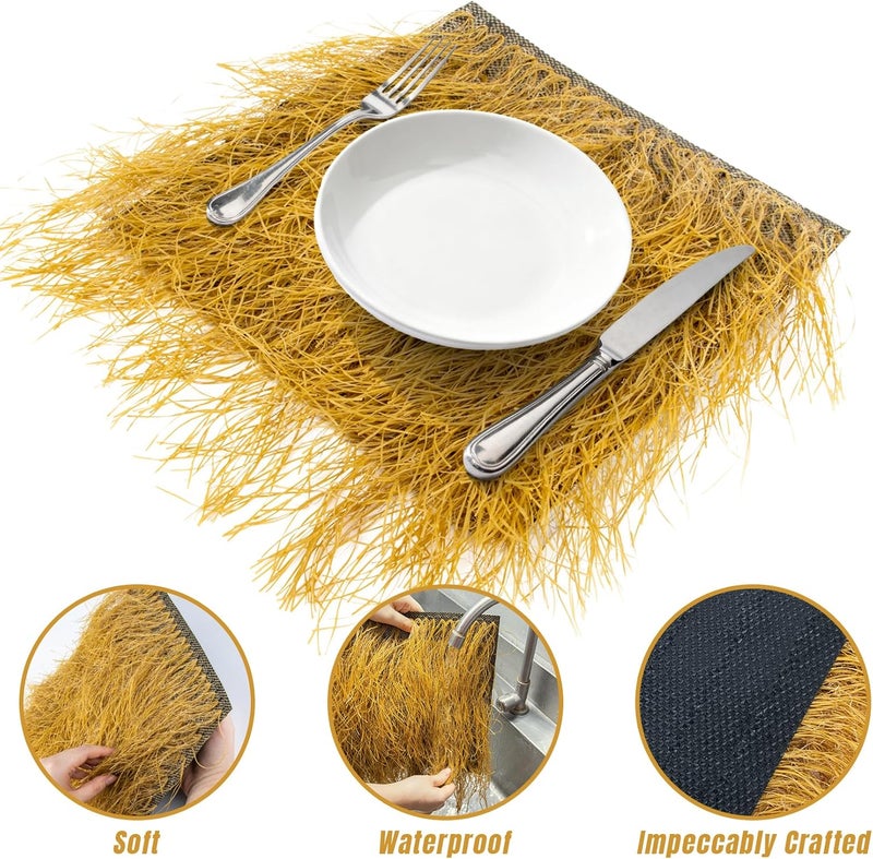 Rainflow Thanksgiving Fake Hay Straw Placemats - 3PCS Squra Plastic Fake Hay Bales for Decoration, Ideal for Desktop Center Wall Tiki Party Themed Cowbboys Party Easter Christmas Garden Decor(11"x11") - Image 3